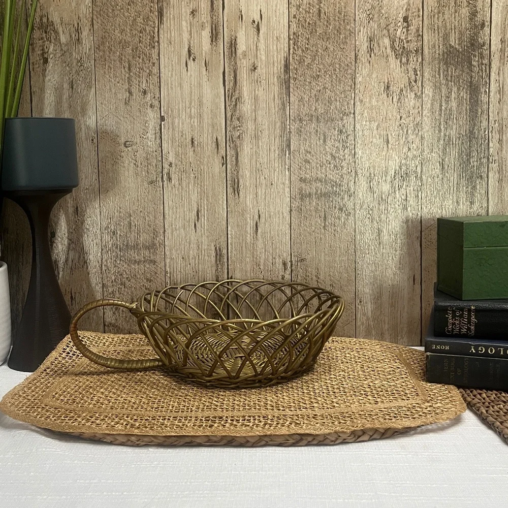 Vintage Gold Metal Wicker Basket Decorative Centerpiece Bowl